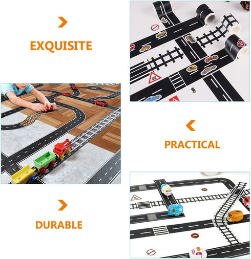 Toyvian Road Race Track Sticker Roll - Removable Tape for Toy Cars and Trains, Stick to Floors and Walls
