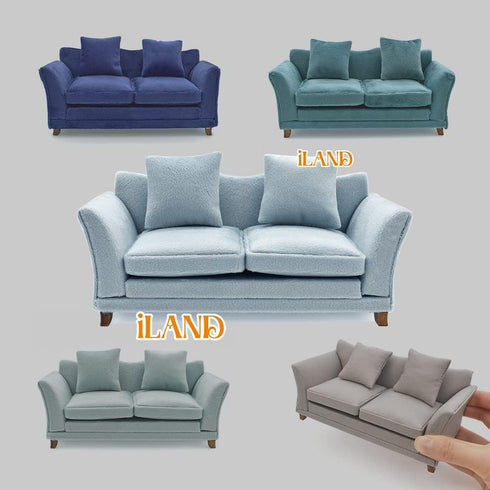 iLAND Dollhouse Couch, Modern Miniature Sofa for Dollhouse Living Room, 1/12 Scale (Light Sky Blue Velvet)
