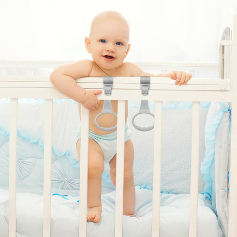 Dranvosk 4Pcs Baby Pull Up Rings for Playpen & Crib, Portable Infant Walking Assistant with Safety Stand, Universal