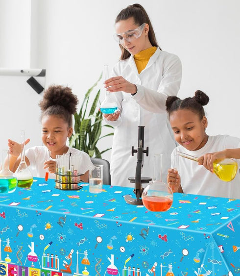 4 PCS Science Party Tablecloth Decorations, Mad Scientist Theme Birthday Party Supplies, 51 x 86in Rectangular Covers