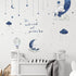 Yovkky Watercolor Blue Grey Sleeping Elephant Wall Decals, We Made a Wish Moon Star Cloud Stickers Hot Air Balloon