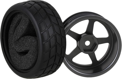 Mxfans 5 Spoke Grey Aluminium Alloy Wheel Rims & Black Square Pattern Rubber Tyres for RC 1:10 On Road Racing Car Set
