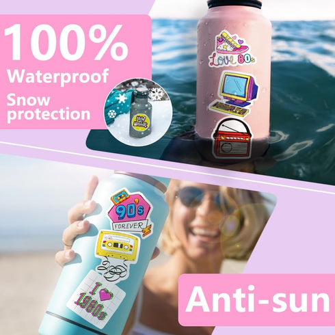 DETICKERS 80s 90s Stickers for Water Bottles, 70 PCS Waterproof Vinyl Gifts for Adult Decorations