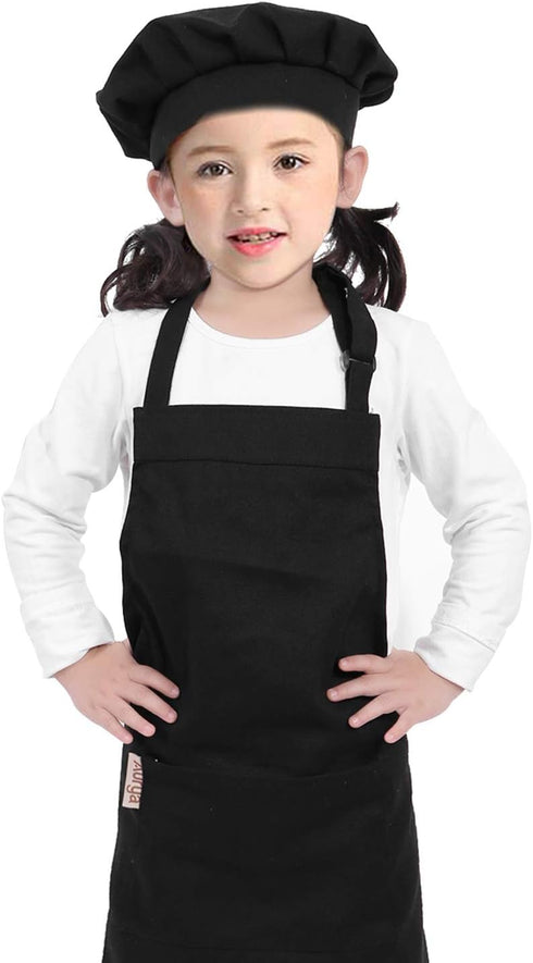 Kids Adjustable Apron and Chef Hat Set for Boys and Girls, Cooking Baking