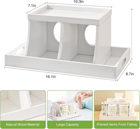 Diaper Caddy Organizer, Wooden Diaper Storage for Nursery, White, Rectangular Size