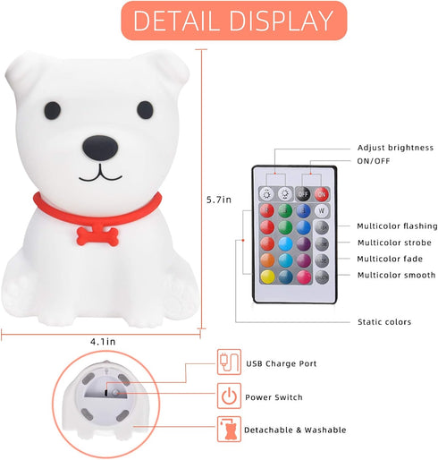 Dimmable Tremdwoto Dog Night Light for Kids,Cute Colorful Night Light with Remote Baby Girl Squishy Night Lights Lamp