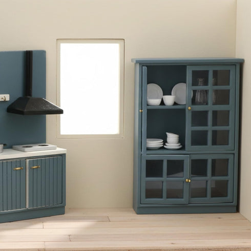 1/12 Dollhouse Furniture Miniature Display Shelf Bookshelf Storage Cabinet for Living Room Kitchen Room (Blue)
