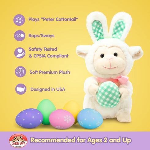 11" Animated Easter Plush Lamb with Bunny Ears - Leapin' Lucy | Dances to Song "Peter Cottontail" | Soft Stuffed Animal