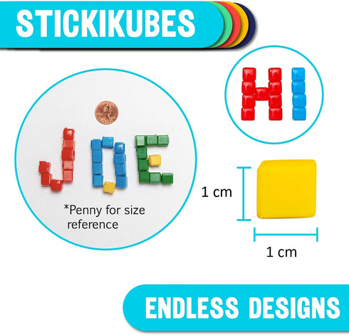 125 4 KOMARC GAMES StickiKubes, Mini Stacking Cubes that Stick to Anything, Non Toxic Kid Safe Sticky Blocks, Creative