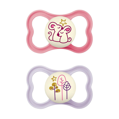 MAM Air Night Baby Pacifiers, Glows in The Dark, 2 Count, 6-16 Months, Girl