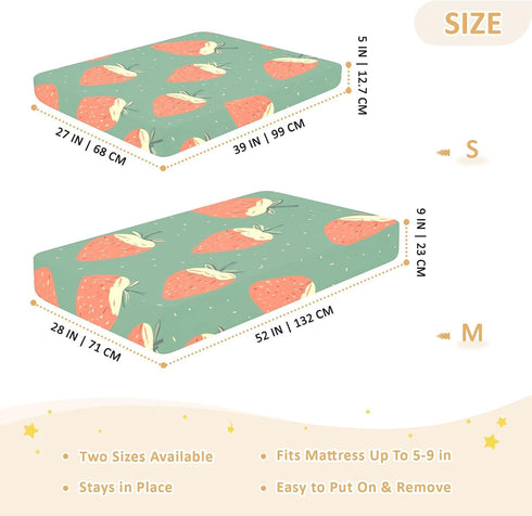 Bseiialft 52 28 Strawberries Green Crib Sheets for Boys Girls Soft and Breathable Cotton Baby Sheets for Standard Crib