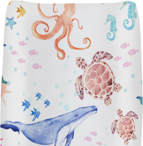 ZoUbqchY Colorful Ocean Animals Changing Pad Covers for Baby Girls Boys Whale Turtle