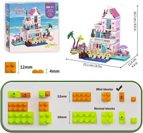 Blocks,812pcs 8+Mini MindBox Girls Seaside Villa Building Beach House Building Toys for Kids Age Brick