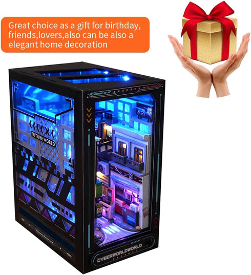 Montidey 3D DIY Dollhouse Booknook Bookshelf Insert Decor,DIY Book Nook Kit, Wooden Puzzle with LED Lighting Book Nook