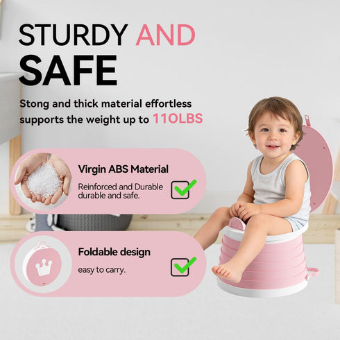 Liazonkj Portable Foldable Toddler Travel Potty - Medium Pink Potty Seat, Emergency Toilet for Car Camping Hiking