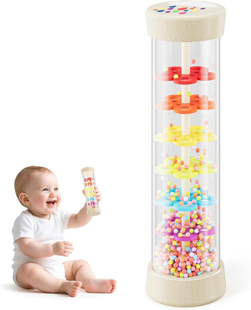 Flwedora 6-12 1 7.7 Rain Stick, Montessori Baby Toys for Months Year Old, Wooden Rainmaker Baby Rattle Sensory Toys
