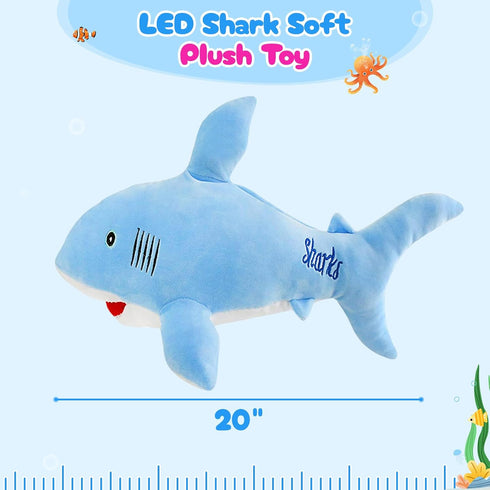 BSTAOFY 20'' LED Shark Soft Plush Toy Night Light, Luminous Glow in The Dark Bedtime Companion, Blue