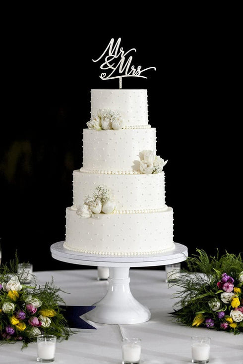 Mr & Mrs Cake Topper, Silver Glitter Wedding Decor for Anniversary and Bridal Shower Cake, Rustic Chic Bride and Groom