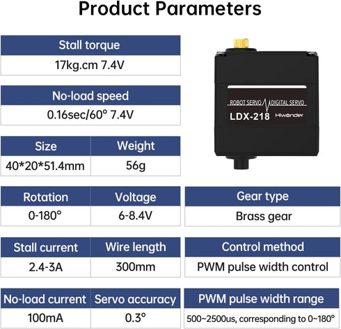 LDX-218 Standard Digital Servo, Full Metal Gear, 17kg High Torque, Dual Ball Bearing for Robot (Control Angle 180)