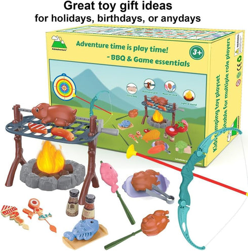 Set Set Kids Camping Toys: Pretend Campfire/BBQ Grill Toys & Bow and Arrow Game - Perfect Kids Camping for Outdoor