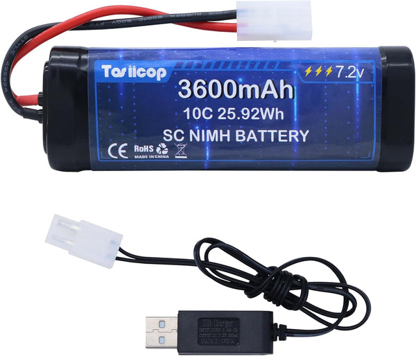 Tosiicop 7.2V 3600mAh NIMH Battery Pack - 7.2 Volt RC Rechargeable Batteries with
