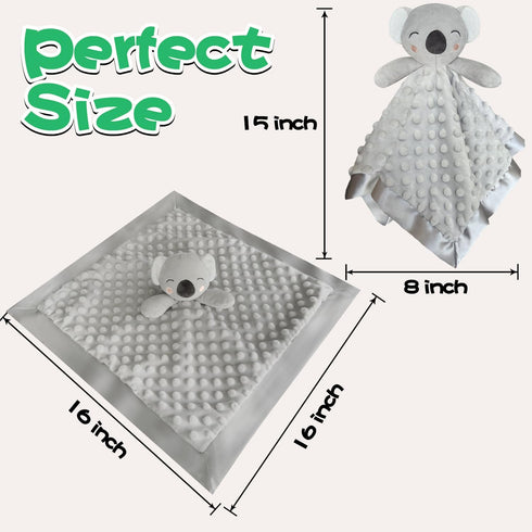 Koala Security Blanket, 16" Soft Lovey for Newborn Boys and Girls, Snuggle Toy Stuffed Animal, Grey