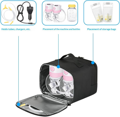 MENGLANSI Protective Case for Electric Breast Pumps Interior Foam Padding and Dedicated Pockets for Milk Storage Travel