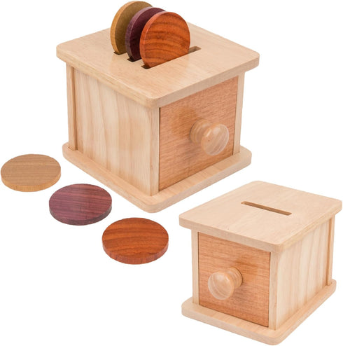 Adena Montessori Coin Box -Natural Wood Double-Sided Object Permanence Box Toy for