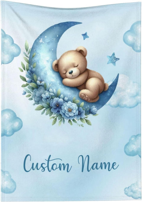 Personalized Baby Blanket for Boys Girls Bear Custom Baby Blanket with Name