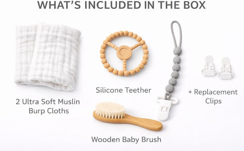 Generic Set Newborn Gift with Muslin Cotton Cloths and Wooden Baby Brush, Neutral Baby Care Kit