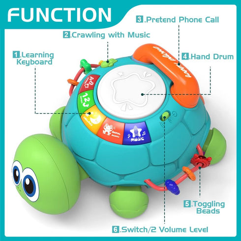 6 12 7 8 9 10 11 0-1 Jyusmile Baby Toys to Months, Musical Turtle Crawling Infant Toys, Early Learning Educational Toy