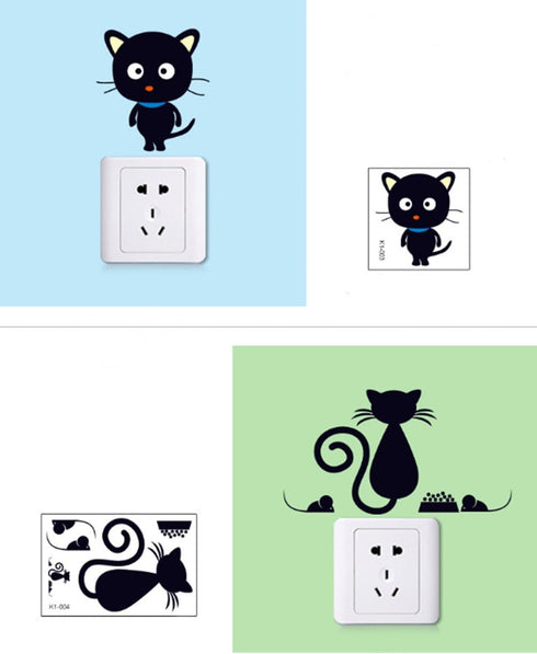 Removable Switch Sticker, 5 Pcs Cute Cartoon Black Cats Wall Sticker, Light Switch Decor for Home
