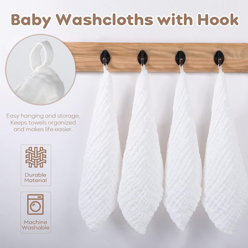 100% 10 Pack 12x12in Yoofoss Muslin Baby Washcloths Organic Cotton Face Towels Wash Cloths for Baby Soft and Absorbent