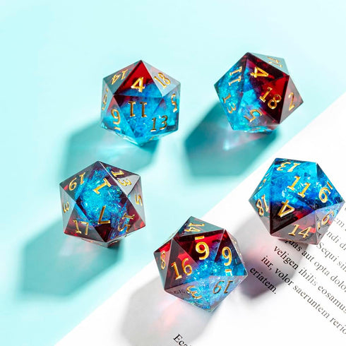 5PCS Polyhedral D20 Dice - 22mm Resin 20 Sided Game Dice for RPG MTG DND Table Games (Red Blue)