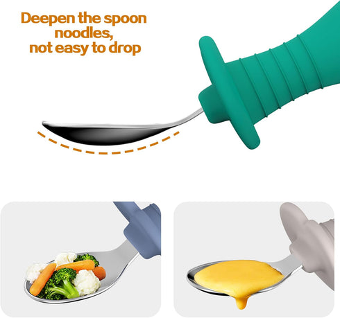 2 Pcs Baby Spoons Toddler Spoons for Self Feeding, Stainless Steel Kids Spoons with Silicone Round Handle, BPA Free