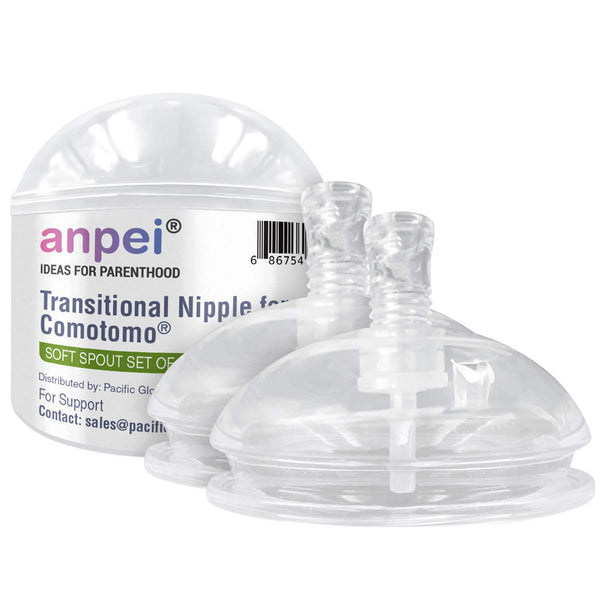Anpei Set of 2 Straw Cups with Transitional Nipples, Nipple Storage Case, Compatible with Comotomo Baby Bottles