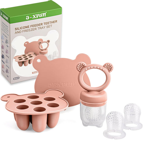 Baby Breastmilk Popsicle Molds & Fruit Food Feeder Pacifier Combo - BPA Free Silicone Teething Toys (Orange)