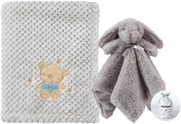 CREVENT Soft Cozy Baby Blankets for Boys and Girls, Set with Security Blanket and Gift Bag