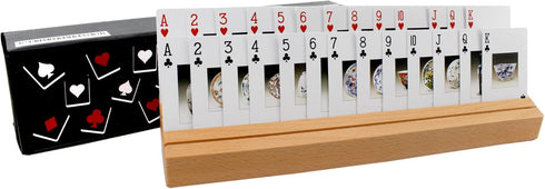 Large Wooden Playing Card Holders Tray, Organizer for Kids Seniors Adults, Premium Solid Beechwood, Best Gifts