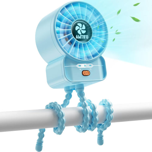 AMTIFO Blue Baby Fan - USB Rechargeable, Quiet, Adjustable Speed, Portable Cooling