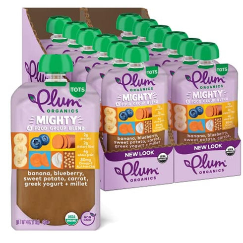 Plum Organics Mighty 4 Organic Toddler Food - Banana, Blueberry, Sweet Potato,