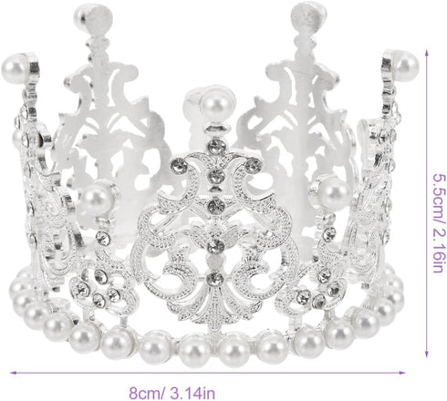 Amosfun 2pcs Mini Pearl Crown Cake Topper, Rhinestone Princess Tiara for Cupcake, DIY Birthday Wedding Party