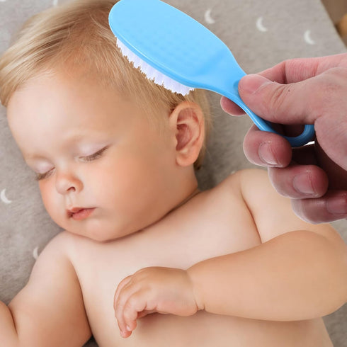Set BESPORTBLE Brush and Comb for Newborns, Soft Nylon Bristles Hairbrush with Gentle Massage, Blue and Pink Grooming