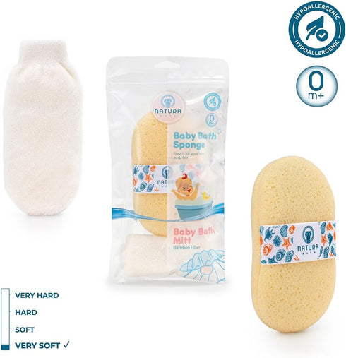 Set Hypoallergenic Natural Baby Sponge & Wash Cloth for Bath Ultra-Soft, Gentle, Safe for Newborns, Infants & Sensitive
