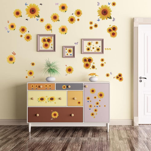 135 Pcs Sunflower Wall Sticker, Removable 3D Waterproof Decor for Kids, Mother's Day, Bathroom, Kitchen