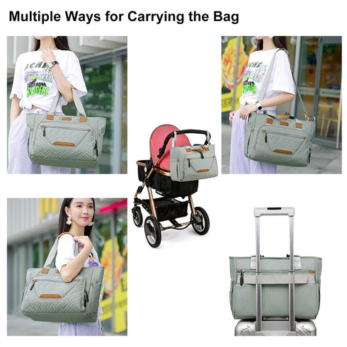 16" FHELAD Diaper Bag Tote, Large Tote Diaper Bag with Laptop Compartment, Baby Bag with Insulated Pocket for Mam