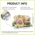 WonDerfulC Cat Cafe Wooden Miniature Dollhouse Kit DIY Pet Coffee Shop Model with Furniture, LED Light, Music Box (No