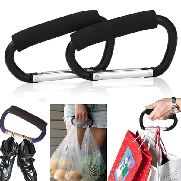 Aubcee 2 Packs Large Stroller Hooks, Aluminum Grocery Bag Handle Organizer Hook or