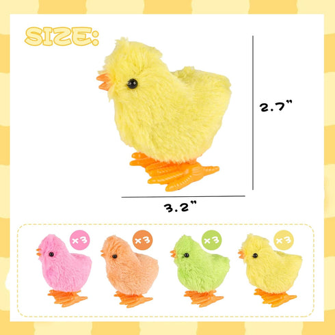3 otters 12PCS Wind Up Chick Toys, Colorful Wind-Up Jumping Cute Chicken Plush Chicks Toys for Kids Easter Party Favors