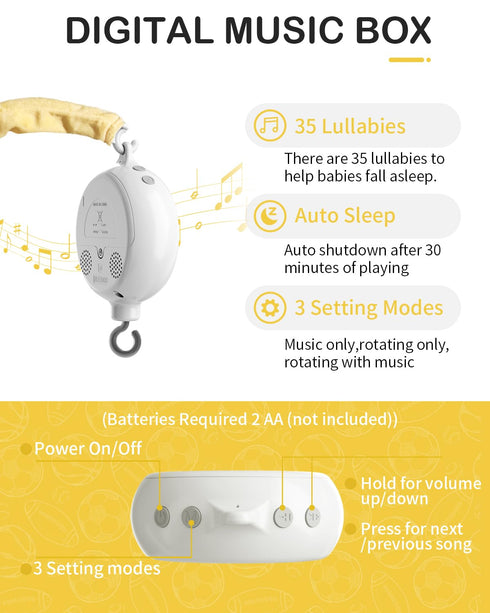 35 3 FEISIKE Baby Crib Mobile with Lullabies, Modes Rotation & Music, Soother Toy Adjustable Volume, Sport-Themed